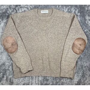 Vintage ANTARTEX Pure New Wool Lambswool Sweater Mens L Elbow Patches Crew Neck